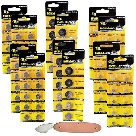Exell Battery 101pc Essential Batteries Kit CR2032 L1154 L626 & Watch Opener EB-KIT-141